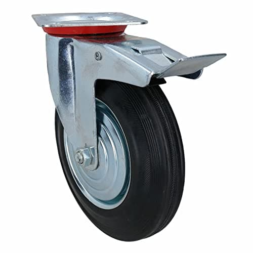 Image of 200mm (8in) HD Braked Castor Wheel Rubber Tyre for Trolleys Trucks Carts 1pc