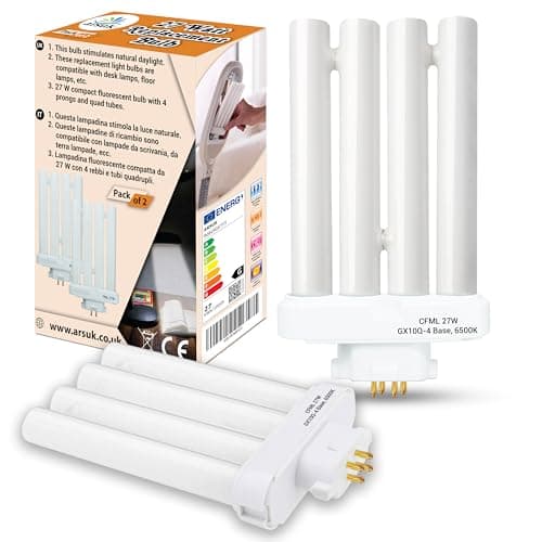Image of ARSUK 27W 4-Pin GX10Q-4 CFL Bulb, 6500K Daylight | FML27W 1500 Lumens Quad Tube Plug-in Compact Fluorescent Light Replacement for Desk, Reading, Office & Magnifying Lamps