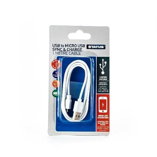 Image of Status Micro USB to USB Charger Cable | 1 Meter White Durable Sync & Charge USB Cable | SPCMUSBC1PK6