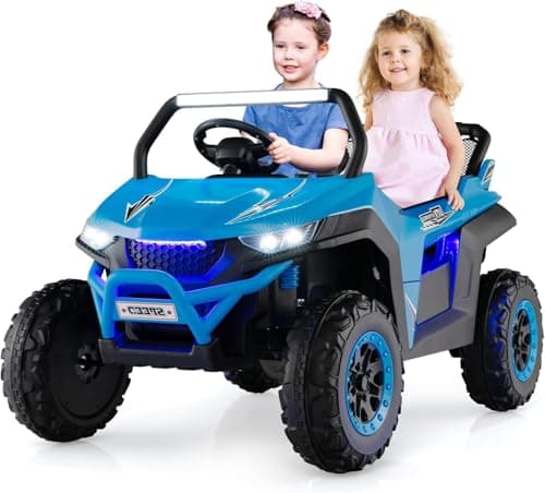 Image of 2 Seater Ride on Car for Kids, 12V UTV Kids' Electric Vehicles with Remote Control, Spring Suspension, Soft Start, Music Bluetooth FM, Battery Powered for Ages 3-8 (Blue)