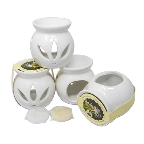 Image of Set Of 4 Heart Shape Wax Melt Burner Ceramic Essential Oil Burners - Love Decor Pattern Scented Diffuser Warmer | Home Bedroom Holder Candle Aromatherapy | Xmas Gift Set
