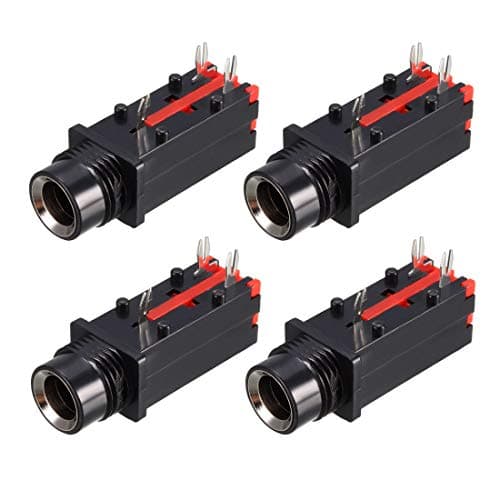 Image of sourcing map PCB Mount 6.35mm 3 Pin Socket Headphone Stereo Jack Audio Video Connector Black Red 4Pcs