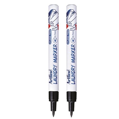 Image of Artline Pack of 2 Laundry Marker Pens (Black). Wash Resistant Fabric Pens Permanent for Clothes & Light Linen, Fast Drying, No Fade After Washing - Genuine Fabric Markers