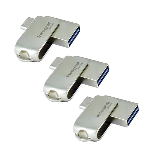 Image of Integral 3 Pack 64GB 360-Dual USB 3.2 Gen 1 Type C and Type A Flash Drive with Solid Metal Casing, Fast Transfer Speeds and Simply Plug and PlayIPhone 15, 16 series, Macbook Pro/Air and Ipad Pro