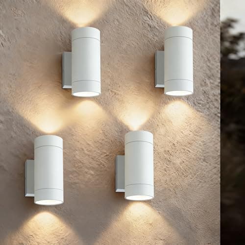 Image of EBION Outdoor Wall Lights,IP65 Waterproof Up Down Outside Lights Mains Powered,4 Pack Aluminium Wall Sconce Lights GU10,Mordern Indoor Outdoor Wall Lamp for Living Room Porch Garden Balcony,White