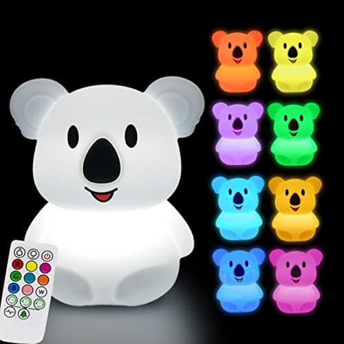 Image of Glinrui Large Koala Night Lights Kid Bedside Bedroom Light Nursery Care Lamps Children's Room Decor - Break Resistant, Eye Caring, Adjustable Brightness & Color and Time Setting - Large