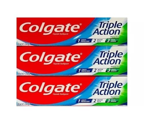 Image of Colgate Triple Action Original Mint Fluoride Toothpaste 100ml (146g), Pack of 3