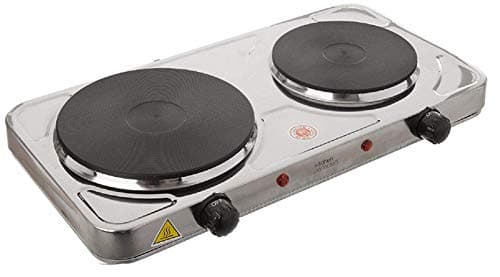 Image of Kitchen Perfected 2000w Double Hotplate / Cast Iron Hotplate / Variable Heat Setting / Overhead Protection / Corrosion Resistant / Non-slip Rubber Feet / Easy Clean Finish / E4203SS / Stainless Steel