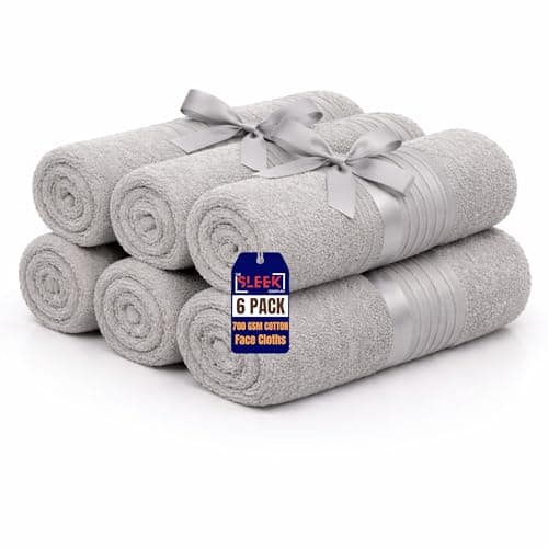 Image of Premium 100% Royal Egyptian Cotton Face Cloths (33x33cm) – Pack of 6 – 700 GSM Extra Thick Washcloths – Soft, Super Absorbent & Long Lasting Face Towels – Ideal for Home, Gyms, Spa & Skincare (Silver)
