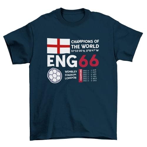 Image of England 1966 Champions of The World Cup - Retro Football – Funny Graphic Men's T-Shirt – Casual Printed Tee – Great Gift for Dad, Husband or Brother – Blue – 2XL