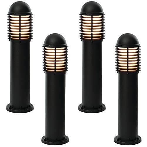 Image of 4 Pack | Matt Black 650mm Outdoor IP44 Bollard Light Lamp Post | Garden Driveway Patio Pathway Illumination Pillar | E27 60W Bulb | 65CM Tall Outside Courtyard Lighting | LED Compatible