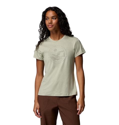 Image of Columbia Women's Sloan Ridge Graphic Short Sleeve Tee, Short Sleeve T-Shirt, Safari/Linear Landscape, X-Small