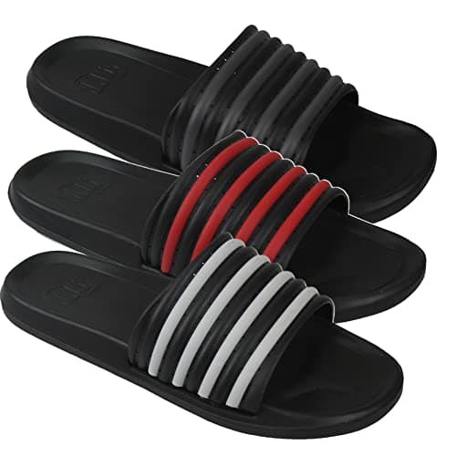 Image of EXPRESS_SHU MENS SLIP ON SLIDERS BEACH MULES HOILDAY POOL SHOWER STRIPE SUMMERS SANDALS SIZE (BLACK RED, uk_footwear_size_system, adult, men, numeric_range, medium, numeric_7, numeric_8)