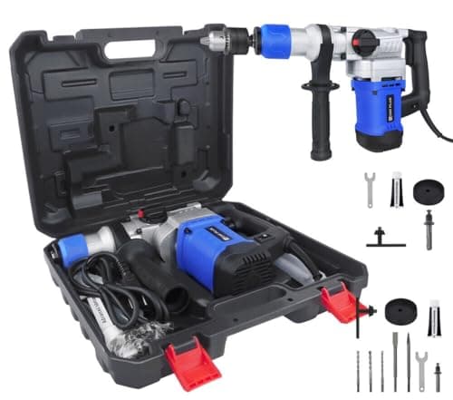Image of 1500w Electric Demolition Jackhammer Jack Hammer Concrete Drill Breaker Kit 360°Rotating Handle,6 Variable Speed,with Grease,Chisel,Drill Bits