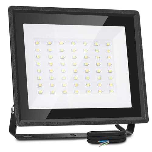 Image of Aigostar 50W Flood Lights Outdoor, 4300lm Outdoor Security Lights, Waterproof IP65 LED Floodlight, 6500K Cool White Outdoor Lights for Warehouse, Playground, Backyard, etc. Black