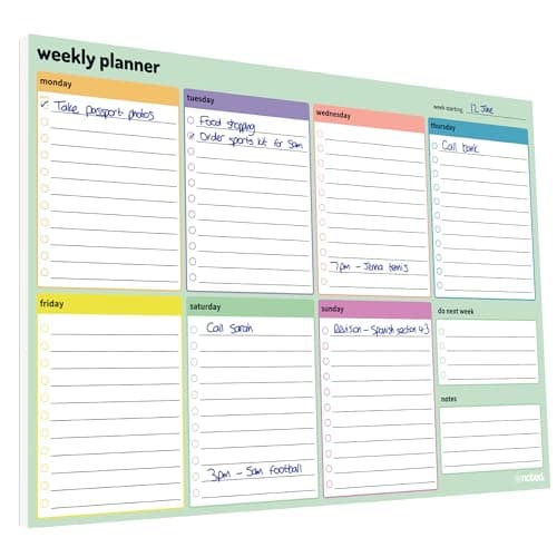 Image of Weekly To Do Planner Pad with daily planning sections. A4 size, 52 sheets, 100gsm paper