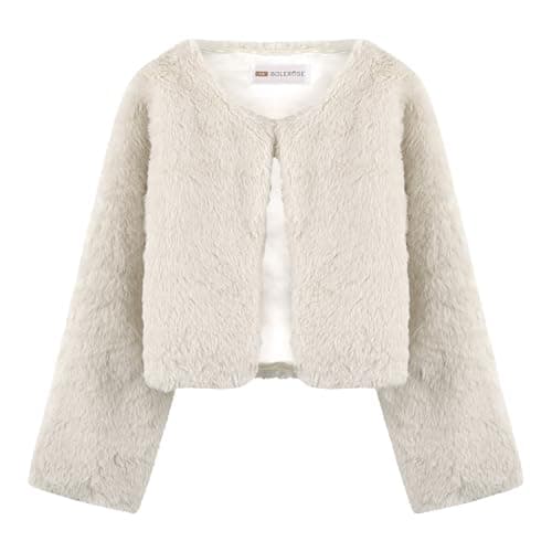 Image of Bolerose Girls Cosy Faux Fur Childrens Kids Bolero Shrug Jacket Coat (Beige, 3-4 Years)