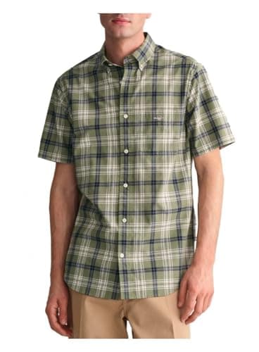 Image of GANT Men's Reg Poplin Check SS Shirt Button, Pastel Green, XL