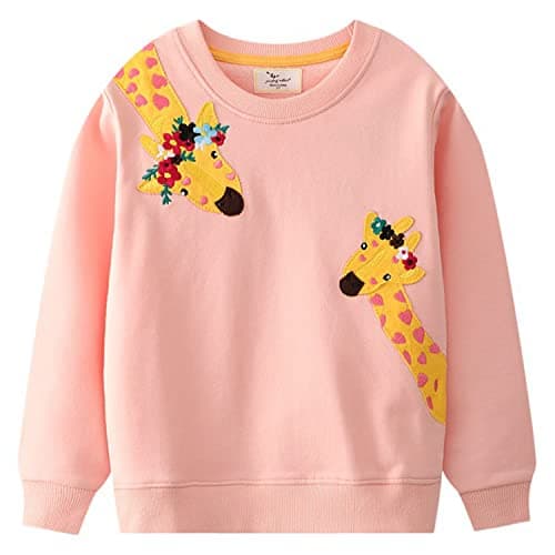 Image of DHASIUE Girls Sweatshirt Giraffe Jumper Crew Neck Long Sleeve Tops T-Shirt Cotton Tee Shirts Toddler Kids Pullover Clothes Age 4-5 Years