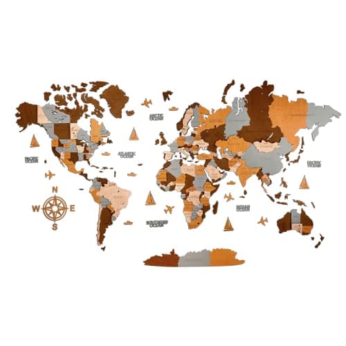 Image of WoodLeo Wooden World Map 3D Art Large Wall Decor - Size (M, L, XL) Any Occasion Gift Idea - Wall Art For Home, Kitchen or Office (SIZE L, SAHARA)