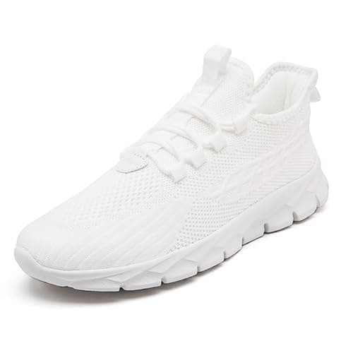 Image of Mens Trainers Running Slip on Casual Sport Shoes Lightweight Walking Tennis Sneakers Gym Fitness Jogging Sneakers White Size 9