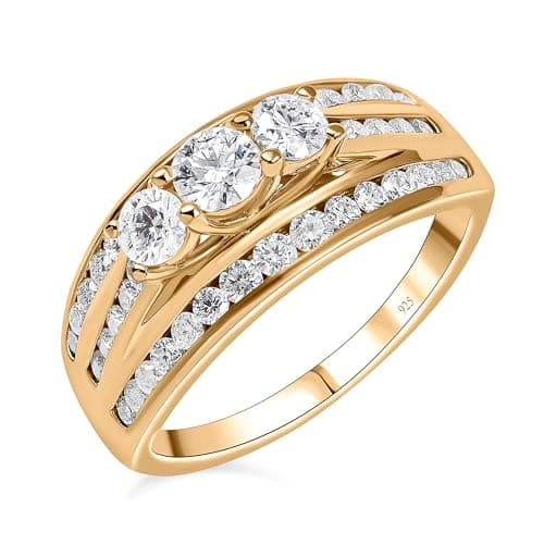 Image of TJC Moissanite Half Eternity Ring In Yellow Gold Plated 925 Sterling Silver for Women Size Q Prong Setting