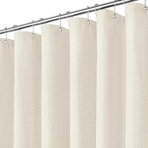 Image of Inhousolu Fabric Shower Curtain Waffle Weave, 230 GSM Heavy Duty, Weighted Hem, Metal Hooks, Water Repellent, Machine Washable, Hotel Spa Luxury Bath Curtain Set (Ivory, W 72" x L 72" (1 Panels))