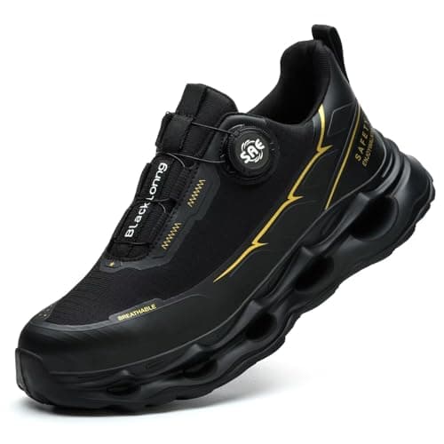 Image of Blacklonng Safety Trainers for Mens Women Lightweight Steel Toe Cap Trainers Work Safety Shoes Breathable Ladies Safety Boots Non Slip Sneakers Size 10.5 389 Black 45