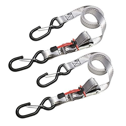 Image of Master Lock 3113EURDAT Tie Down Strap with Hooks and Buckle, Grey, 1,80m x 25mm Straps, Pack of 2