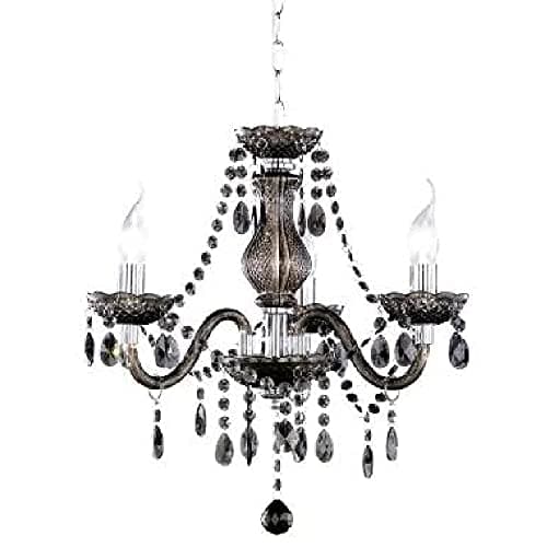 Image of Britalia Polished Chrome & Black Acrylic Crystal 3 Lamp Chandelier Pendant Ceiling Light | 46cm Diameter | 3 x SES E14 Lamp Bulbs Required (Not Included) | Traditional Vintage Design