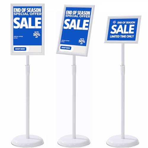 Image of YIYO A3 Poster Stand Floor Standing Sign Holder Snap Frame Adjustable Aluminum Sign Holder with Heavy Duty Pedestal Base, Display Notice Menu Stand for Wedding/Business Activities,1 pack (White, A3)