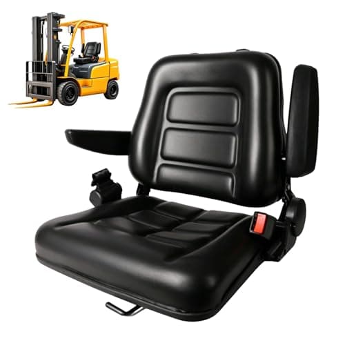 Image of Universal Forklift Seat, Heavy-duty Tractor Seat with 35°-180° Adjustable Backrest, Foldable Armrests, Retractable Safety Belt, Slide Rail, High Rebound Foam, Fits Forklifts, Tractors, Excavators