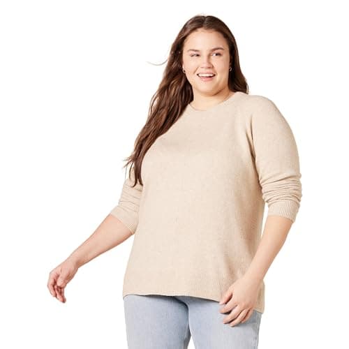 Image of Amazon Essentials Women's Regular-Fit Soft Touch Long-Sleeve Crewneck Jumper, Beige, M