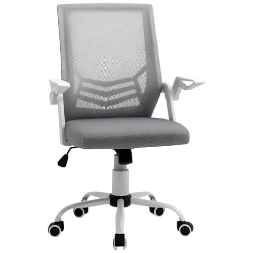 Image of Vinsetto Office Chair with Flip-up Armrest, Mid Back Desk Chair with Mesh Back, Lumbar Support, Adjustable Height, Swivel Wheels for Home, Grey