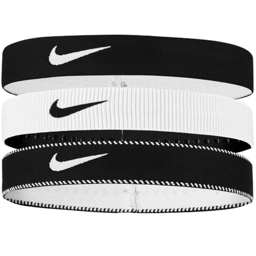 Image of Nike Men's Flex Classic Wide Headbands 3-Pack Headbands Running Fitness Training Sports Hairband Set Wide, Black/White/Black, One Size