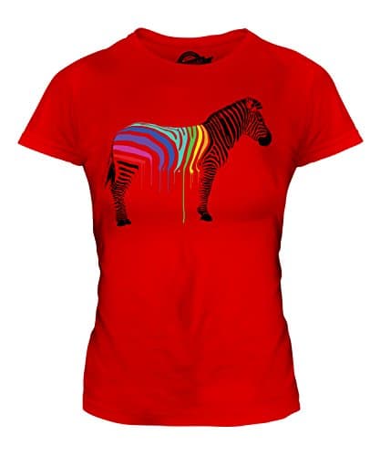 Image of Candymix - Rainbow Painted Dripping Zebra - Ladies Fitted T Shirt Top T-Shirt, Size Large, Colour Red