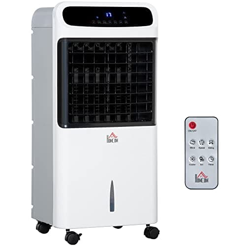 Image of HOMCOM Evaporative Air Cooler, 12L Tank Mobile Portable Air Cooler with Independent Humidifier & Ionizer, 3 Modes, 3 Speeds, Remote, 12H Timer, 60° Oscillation for Home Office Large Room
