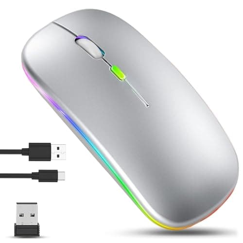 Image of GLOBAL TECH Wireless Bluetooth Mouse, Rechargeable LED Slim Silent Mouse with Dual-Mode 2.4G & Bluetooth, USB Optical Cordless Mouse for Laptop, PC, Computer, Mac, iPad, Tablets (Silver)