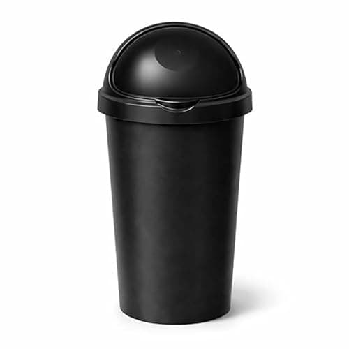 Image of OptiProducts 60L Heavy-duty plastic Bullet trash Bin with flip lid (BLACK) – Ideal for Kitchen, Office & Outdoor Cleaning Needs Ideal for Indoor AND Outdoor.