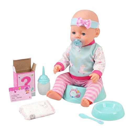 Image of Bibi Doll 18" Interactive Baby Doll with Accessories - Lifelike Drinking, Wetting and Crying Functions - Includes Water Bottle, Dummy, Nappy, Potty, Feeding Playset - Realistic Baby Doll Accessories