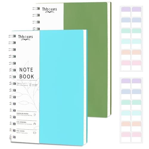 Image of Thboxes 2 Pack A5 Spiral Notebook, 200 Sheets Notepad Wirebound Notebook, 100GSM Thick Paper for Women Men Office School, PVC Hardcover, 14.5 X 21 cm (Blue & Green)