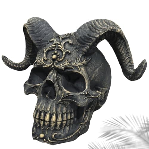 Image of Skull Figurine Resin Black - Demon Skeleton Sculpture Statue - Halloween Decoration Gothic Skull Head Ornament - Home Office Desktop Accessories Decor 14cm - Birthday Mysterious Creative Present