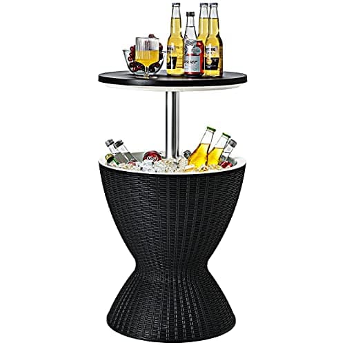 Image of COSTWAY Ice Bucket Table, 30L Multifunctional Ice Beer Drinks Storage Holder with Height Adjustable Tabletop, Outdoor Garden Patio Deck Cool Bar for Camping Picnic Party (Black)