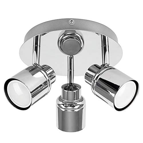 Image of MiniSun | Modern Polished Chrome Adjustable 3 Way Round Plate Ceiling Spotlight | Ceiling Spots, Home Décor & Improvement Essential | Includes 5W GU10 LED Light Bulbs [6500K Cool White] | Mains Wired