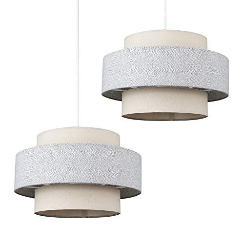 Image of MiniSun | Modern Ceiling Light Shades in a Cream and Grey Herringbone Finish | Pendant Lights, Home Décor & Improvement Essential | Set of 2 | 30cm Shade Width