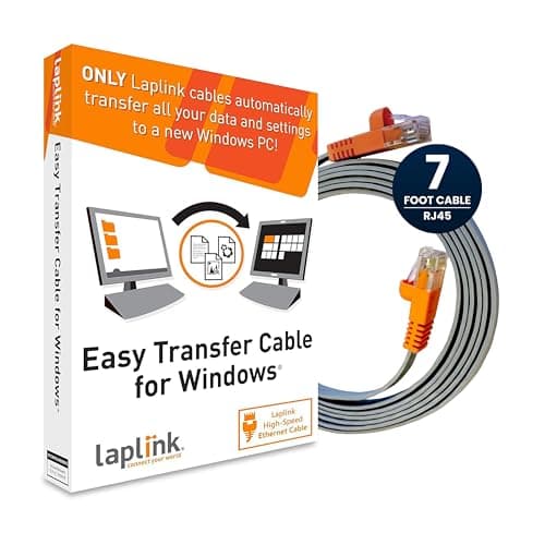 Image of LAPLINK Easy Transfer Cable, Includes PCmover Express Data Transfer Software and High Speed Ethernet Cable, Single Use License, Only Transfers Files and Settings. Compatible with Windows 11