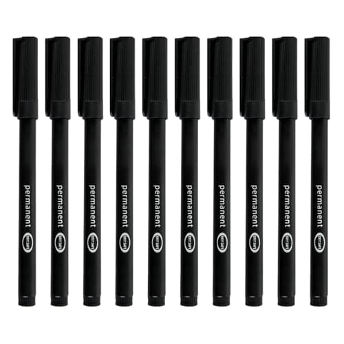 Image of 10 Pcs Fine Tip Permanent Marker Pens, Waterproof Fineliners, Thin Black 0.6mm Quick Drying Markers for Doodling, Marking on Plastic, Wood, Metal, Glass, Ideal for Office, School, Arts Crafts Supplies