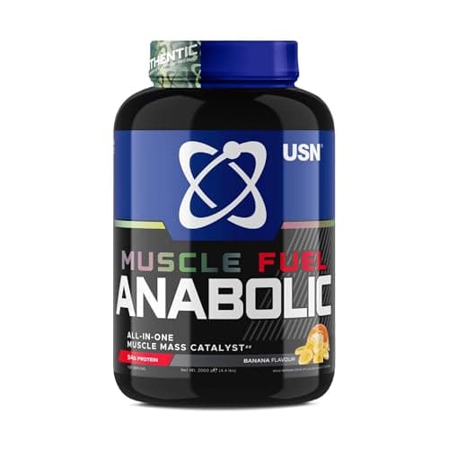 Image of USN Muscle Fuel Anabolic All-In-One Muscle Mass Gainer, Banana Flavour - 2kg, 54g Protein Powder, 5g Creatine Powder & 5g BCAA Powder For Maximum Muscle Growth, Post Workout Recovery Drink Mix
