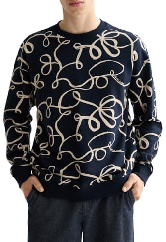 Image of Scotch & Soda Mens All Over Print Crewneck Sweatshirt, Aop Ribbon Navy, L UK