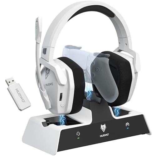 Image of NUBWO G06 Pro Wireless Gaming Headset with Charging Station for Headset & Ps 5 Controller, 17ms Low Latency, 120H Battery Life, Dynamic 50mm Drivers-White (NOT Compatible with Xbox)